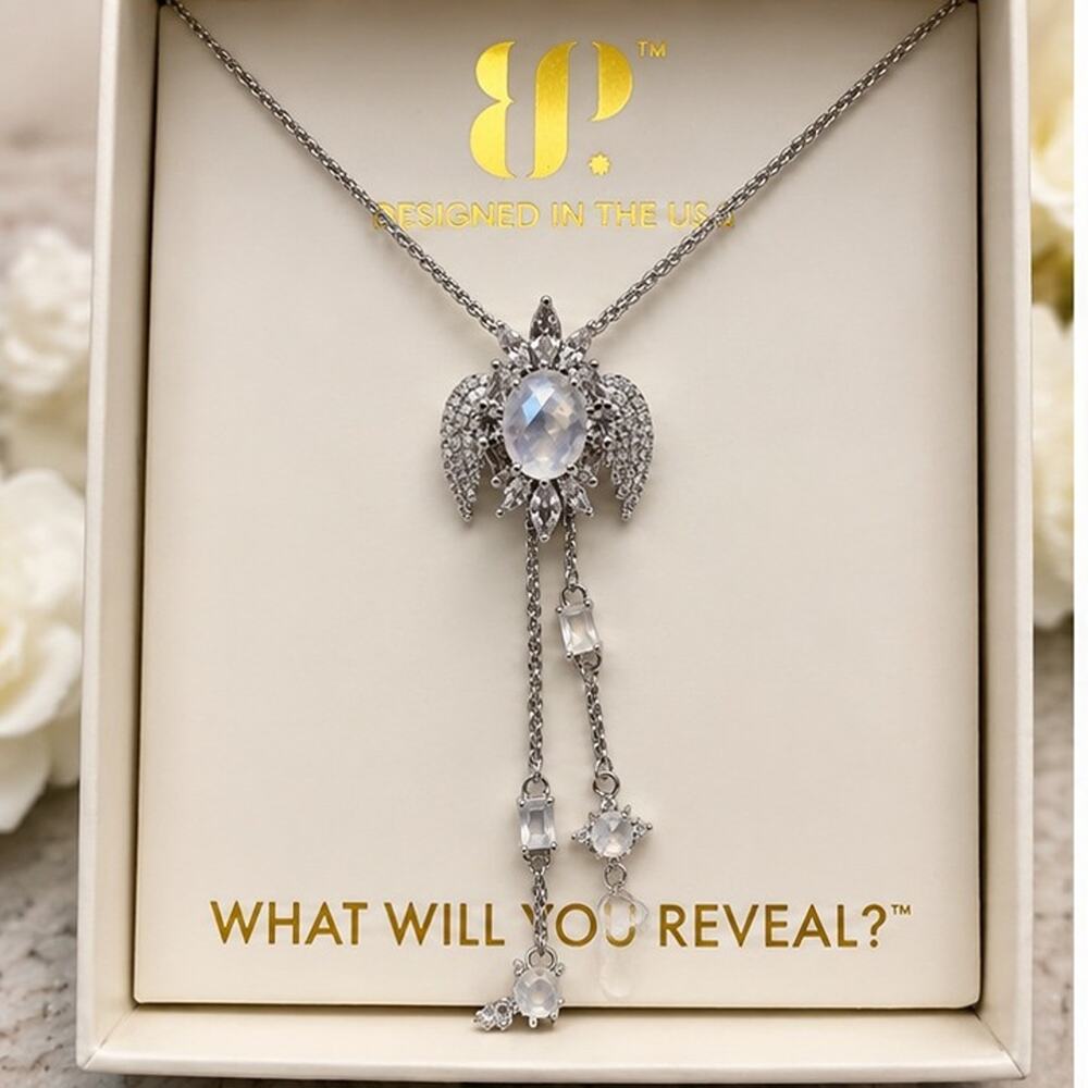 Bomb Party Heart of the Heavens Moonstone Necklace – Rhodium